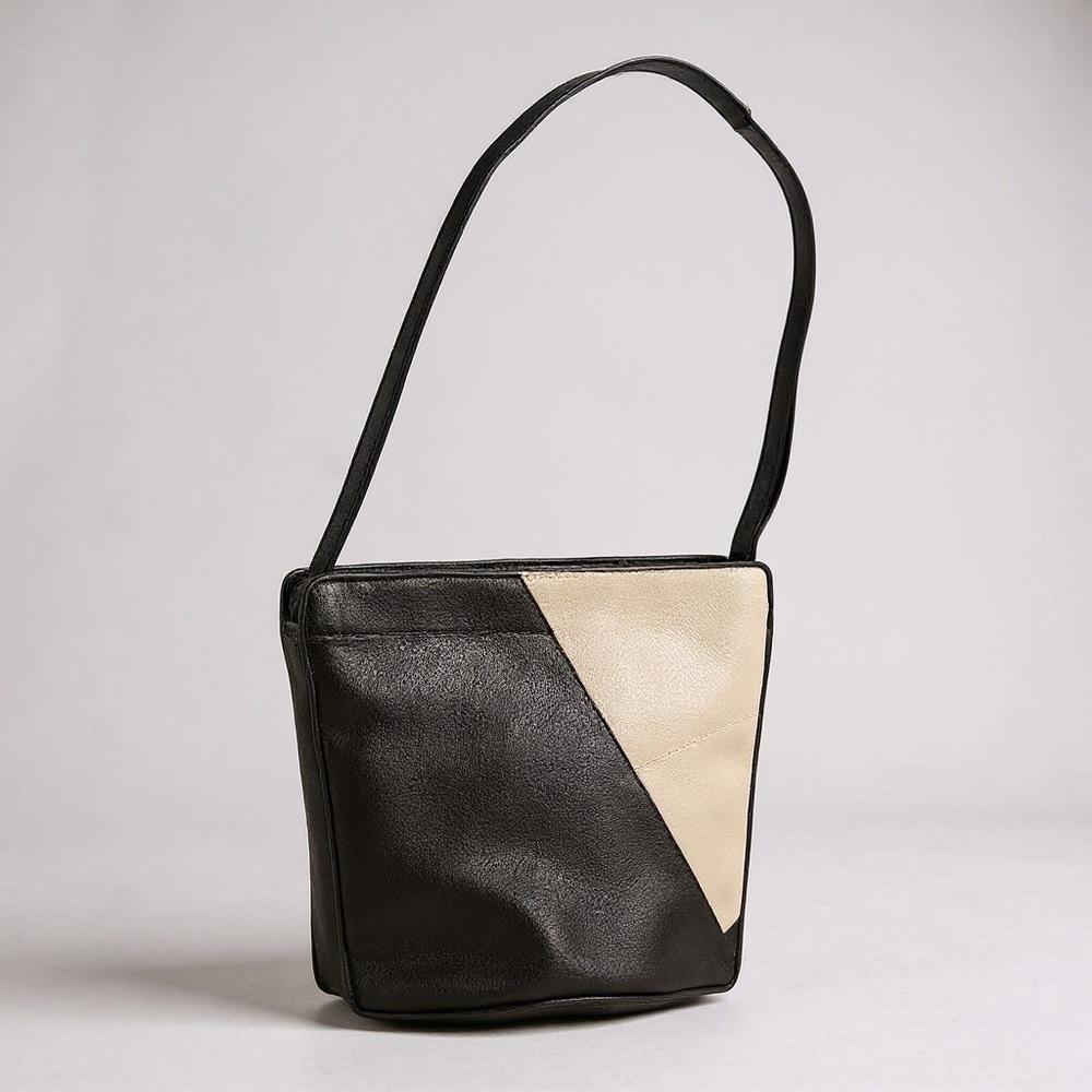 Handmade by PJ‎ Jarvis Black Leather Colorblock Geometric Crossbody Bag Purse